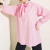 Shirt with Neck Tie Detail Pink