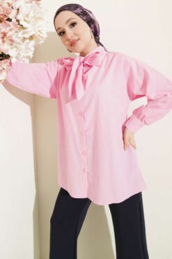 Shirt with Neck Tie Detail Pink
