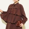 Layered Modal Skirt Set with Neck Tie Brown – Image 2