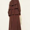 Layered Modal Skirt Set with Neck Tie Brown – Image 3