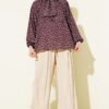 ⁦Tie-Neck Polka Dot Tunic Brown⁩ - الصورة ⁦2⁩