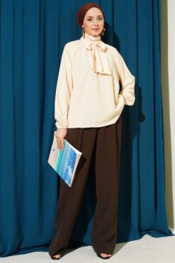 منظر بديل لـ Tie-Neck Polka Dot Tunic Yellow