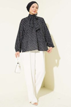 Alternative Ansicht von Tie-Neck Polka Dot Tunic Black