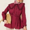 Lace Cuff Sailor Collar Shirt Burgundy