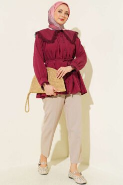 Alternative Ansicht von Lace Cuff Sailor Collar Shirt Burgundy