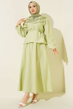 Ruffled Neck Tie Waist Skirted Two-Piece Set
