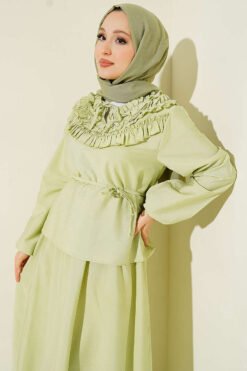 Alternatieve weergave van Ruffled Neck Tie Waist Skirted Two-Piece Set