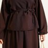 Ruffled Neck Tie Waist Skirted Two-Piece Set Brown - immagine 4