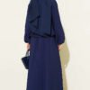 Ruffled Neck Tie Waist Skirted Two-Piece Set Navy Blue - immagine 3