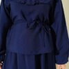 Ruffled Neck Tie Waist Skirted Two-Piece Set Navy Blue - immagine 4