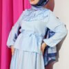 Ruffled Neck Tie Waist Skirted Two-Piece Set Blue - Afbeelding 2