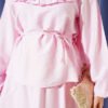 Ruffled Neck Tie Waist Skirted Two-Piece Set Pink – Image 4
