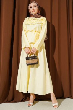 Ruffled Neck Tie Waist Skirted Two-Piece Set Yellow