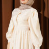 Lace Collar Balloon Sleeve Dress Beige - immagine 2