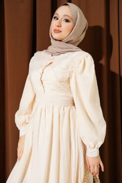 Vista alternativa de Lace Collar Balloon Sleeve Dress Beige