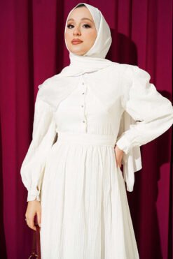 Alternative view of Lace Collar Balloon Sleeve Dress Ecru