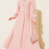 Lace Collar Balloon Sleeve Dress Powder Pink