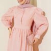 Lace Collar Balloon Sleeve Dress Powder Pink - Imagen 2