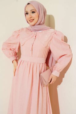 Vista alternativa de Lace Collar Balloon Sleeve Dress Powder Pink