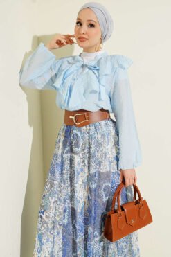 Alternatieve weergave van Ruffled Collar Printed Skirt Set Baby Blue