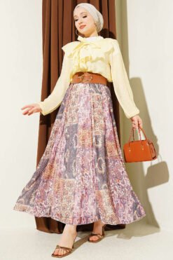 Ruffled Collar Printed Skirt Set Yellow