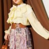 Ruffled Collar Printed Skirt Set Yellow wholesale clothing set view 2 - Hicabistan Turkey factory