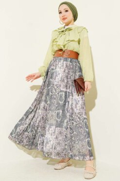 Ruffled Collar Printed Skirt Set