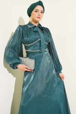 Vue alternative de Bow-Tie Embellished Evening Dress Emerald