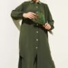 Pearl Collar Long Tunic Two-Piece Set Khaki - Afbeelding 2