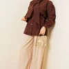Collar Tie Waist Poplin Shirt Brown – Bild 2