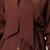 Collar Tie Waist Poplin Shirt Brown – Bild 4