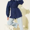 Collar Tie Waist Poplin Shirt Navy Blue – Bild 2