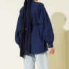 Collar Tie Waist Poplin Shirt Navy Blue – Bild 3