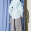 Collar Tie Waist Poplin Shirt Blue - immagine 3