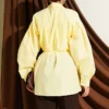 Collar Tie Waist Poplin Shirt Yellow - immagine 3