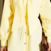 Collar Tie Waist Poplin Shirt Yellow - immagine 4