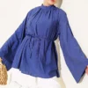 Pleated Collar Relaxed Tunic Indigo
