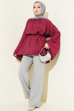 Alternative view of Pleated Collar Relaxed Tunic Burgundy