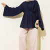 Pleated Collar Relaxed Tunic Navy Blue - Image 2