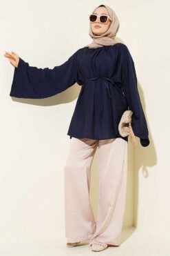 Alternative view of Pleated Collar Relaxed Tunic Navy Blue