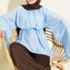 Pleated Collar Relaxed Tunic Blue