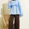 Pleated Collar Relaxed Tunic Blue - Image 2