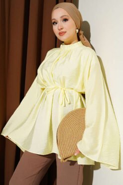 Pleated Collar Relaxed Tunic Yellow