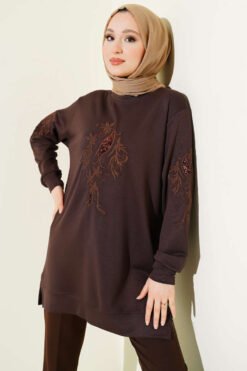 Embroidered Sequin Tunic Brown