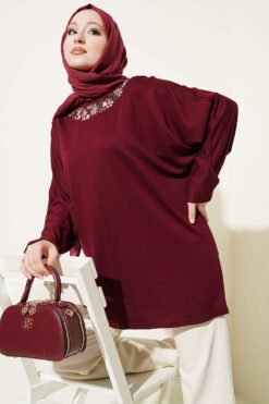 Floral Embroidered Collar Tunic Plum