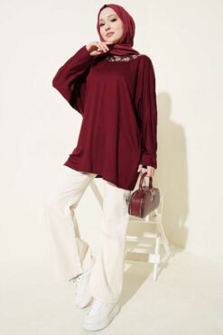 منظر بديل لـ Floral Embroidered Collar Tunic Plum