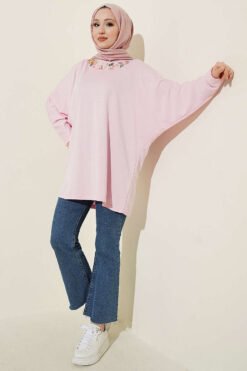 منظر بديل لـ Floral Embroidered Collar Tunic Pink
