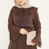 Ruffled Collar Brit Buttoned Skirt Set Brown – Bild 2