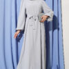 Balloon Sleeve Evening Dress with Stone-Embellished Collar Grey