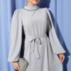 ⁦Balloon Sleeve Evening Dress with Stone-Embellished Collar Grey⁩ - الصورة ⁦2⁩
